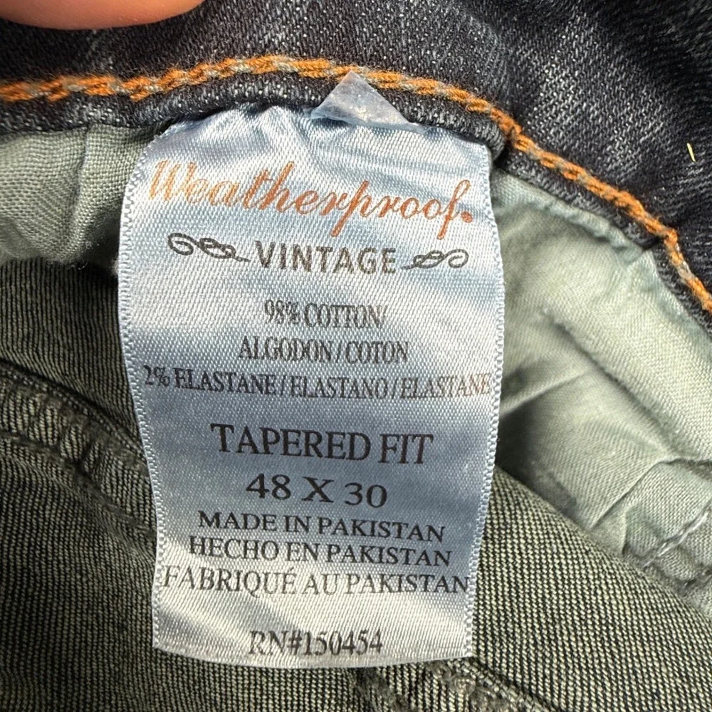 Weatherproof Vintage Mens Tapered Jeans‎ Dark Wash Denim Blue 42x29 Distressed